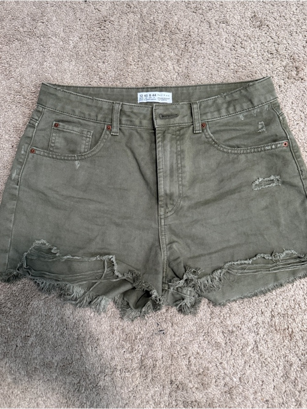 Primark Olive Green Distressed Denim Shorts